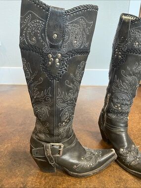 Corral Boots Black Embellished Western Knee-High Boots